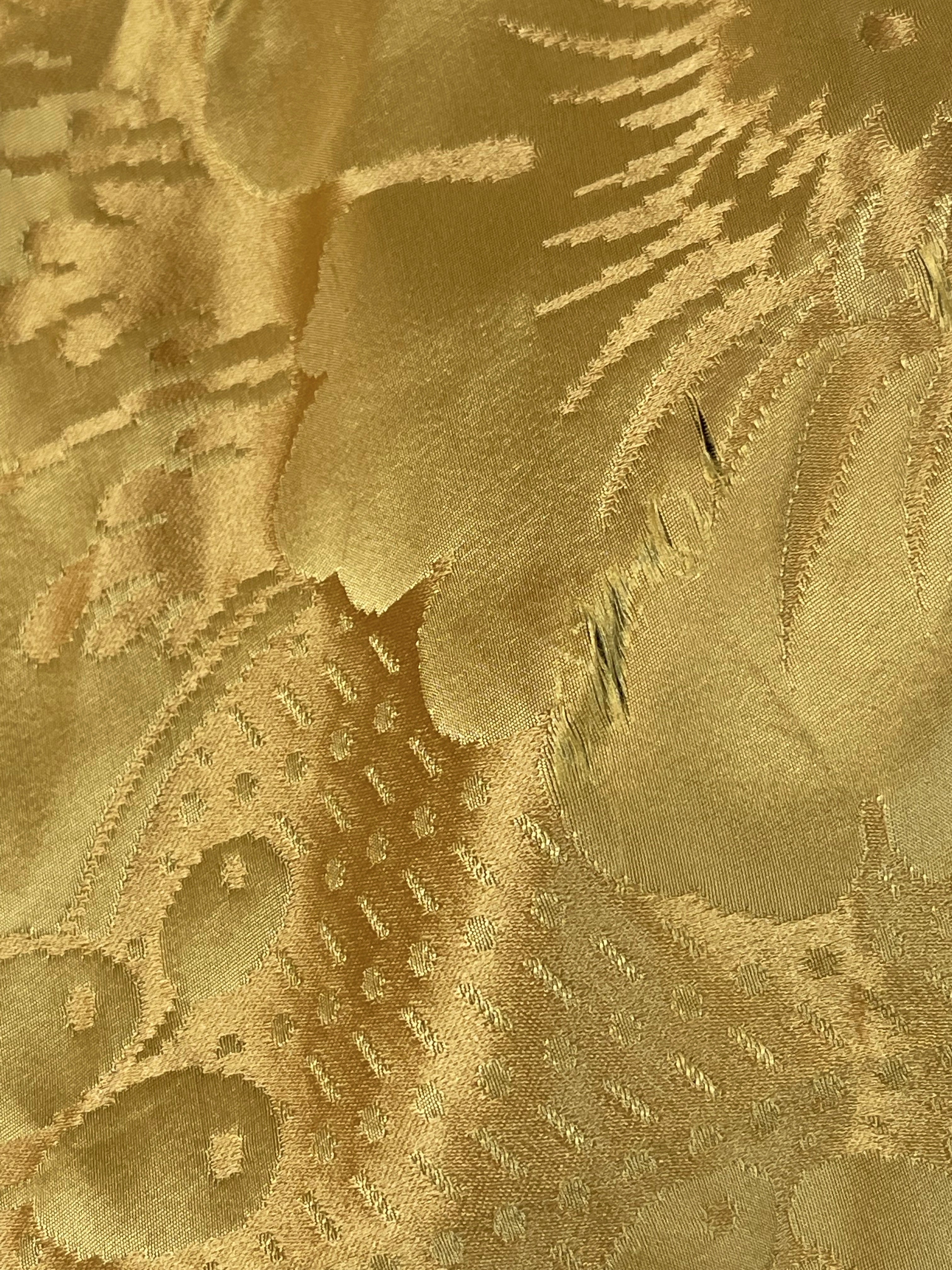 Antique Fabric French Lyon Silk Damask   Yellow