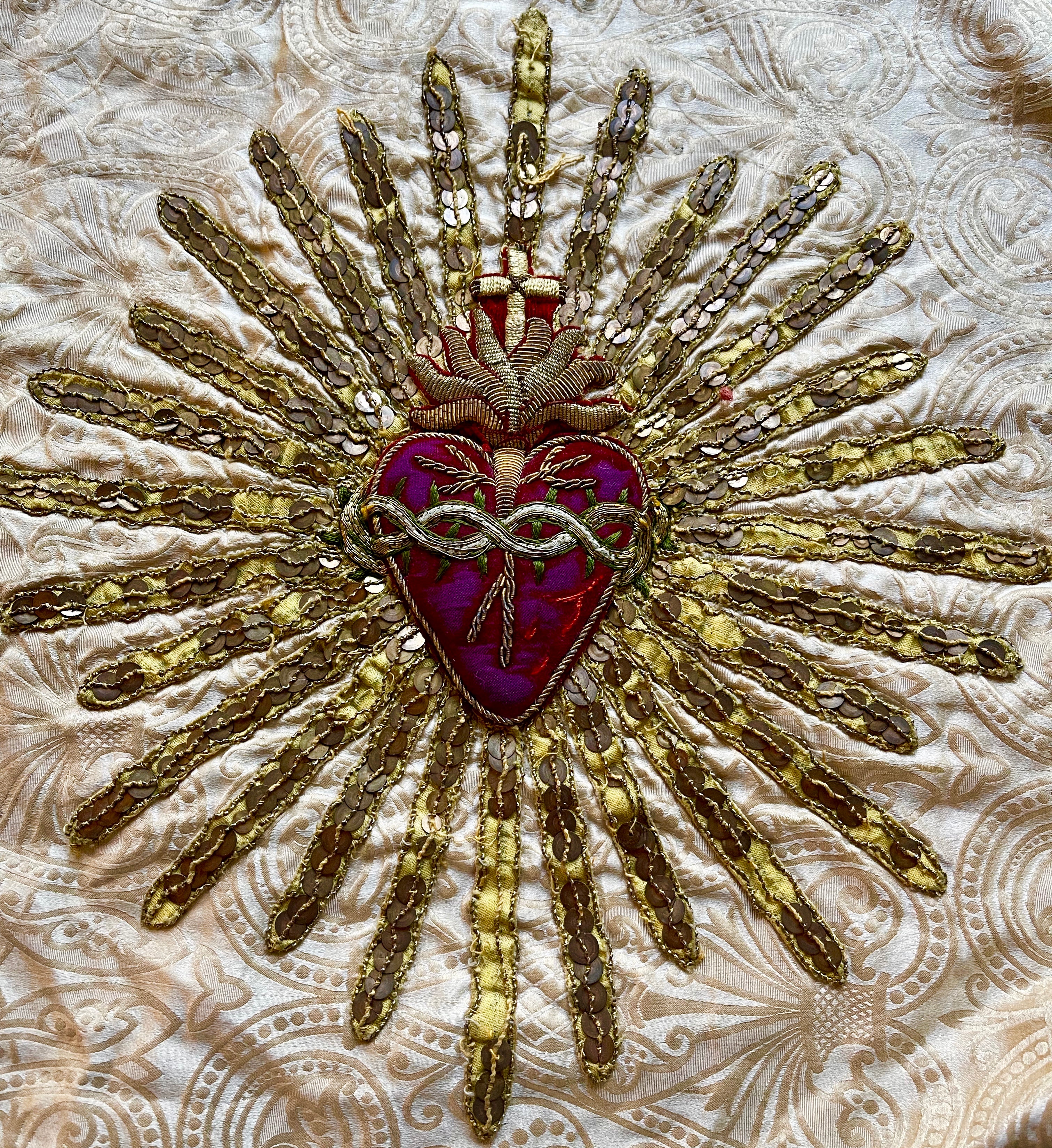 Antique Ecclesiastical Embroidery Sacred Heart – Decor Antiquaire