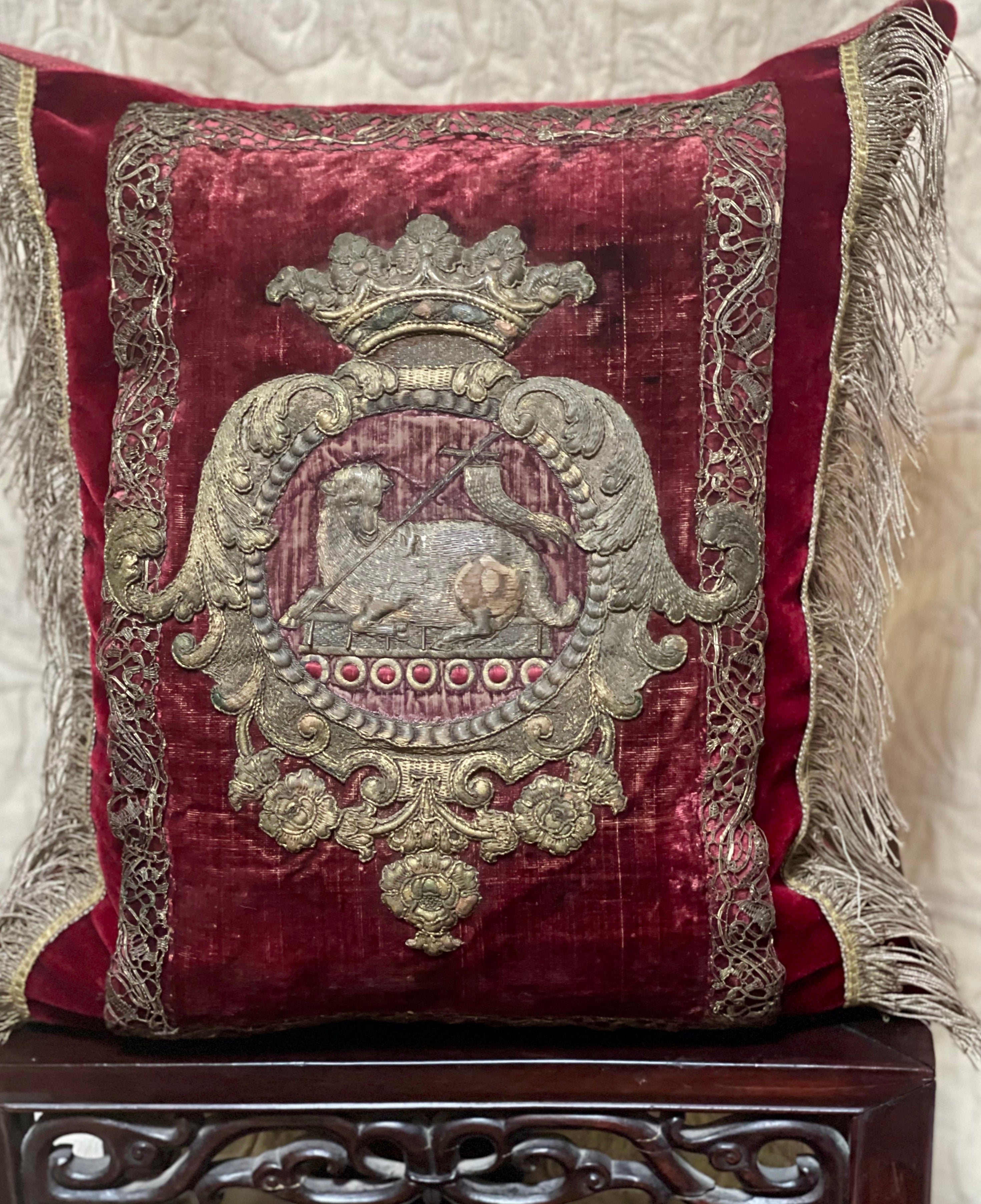 Antique Pillow Regal Lamb of God Armorial