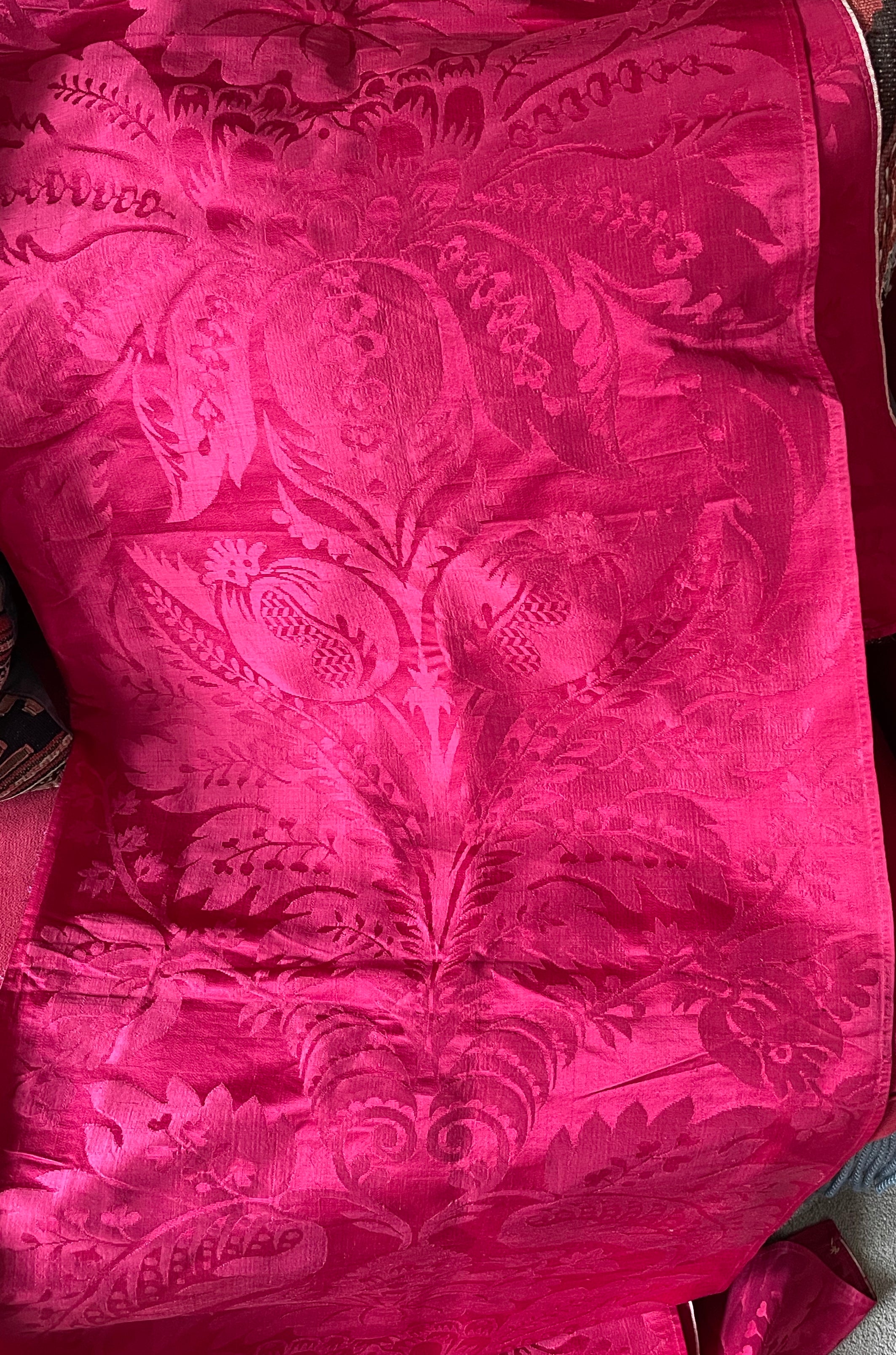 Antique French Silk Damask Pomegrantes