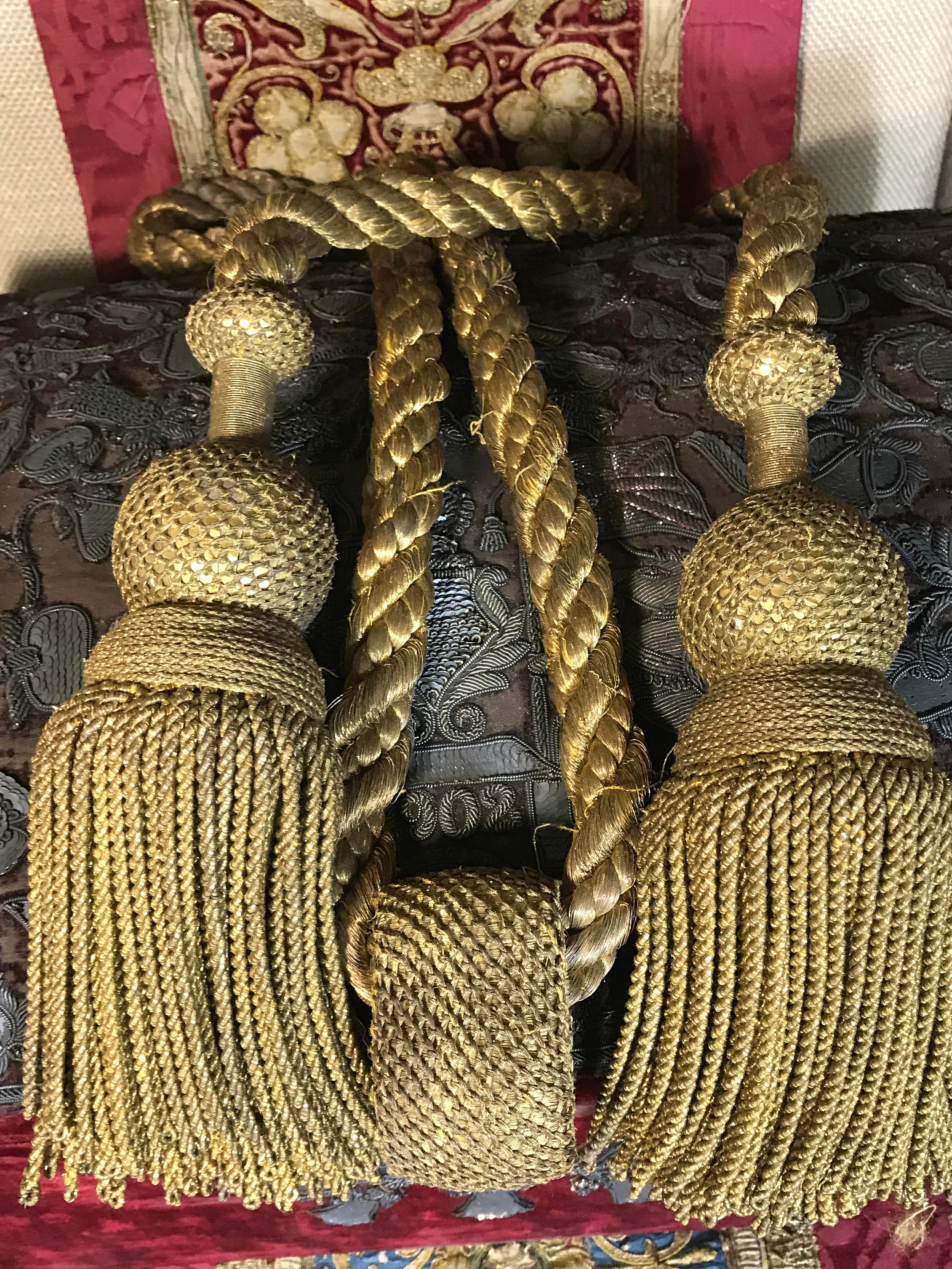 Antique French Empire Gold Metallic Tassel Tieback Baroque Decor