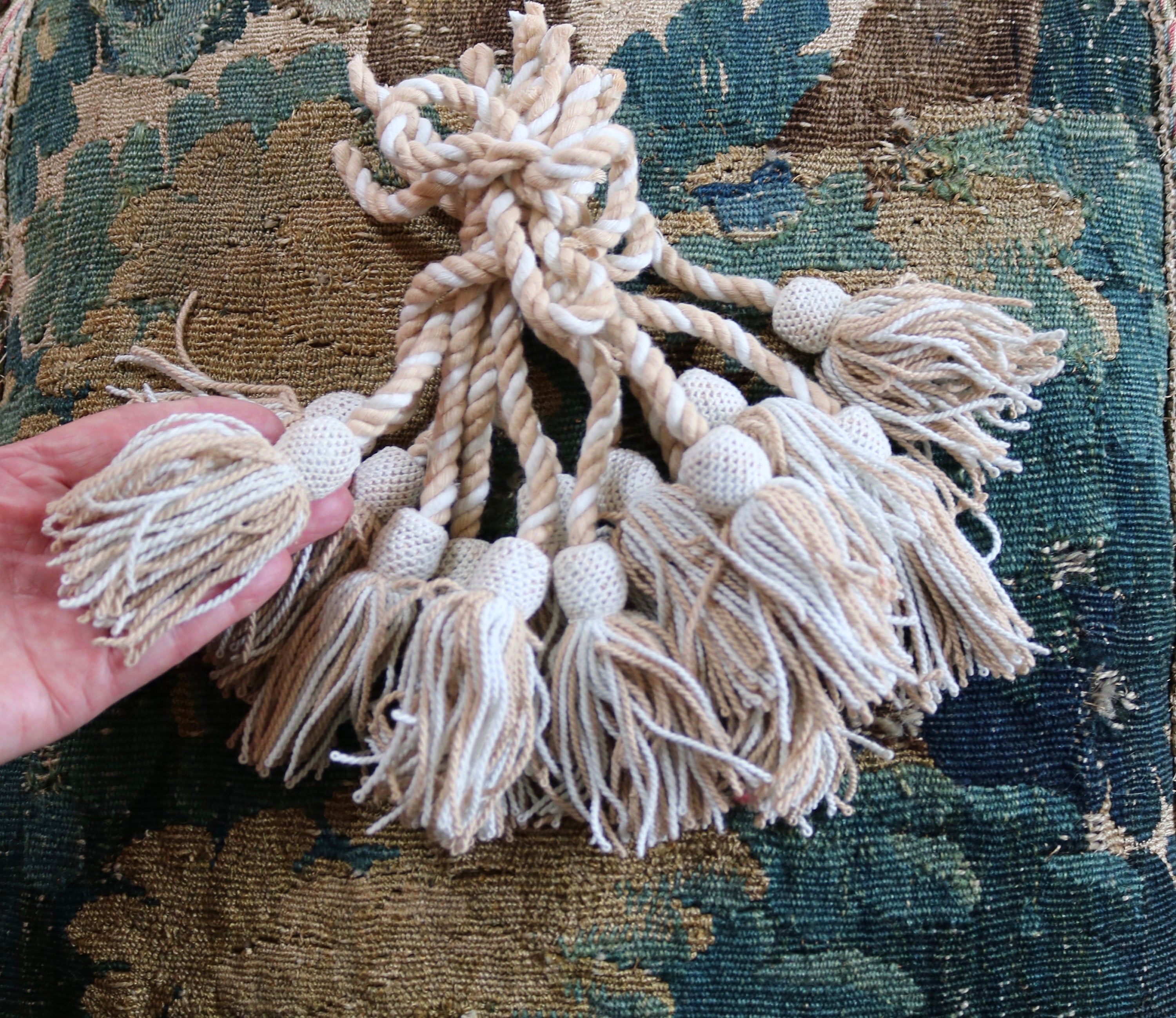 Antique French Tassels Linen and Cotton PAIR