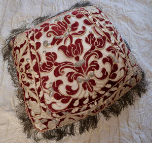 Antique  Venetian Pillow 18th Century Cisele Velvet Silver Metallic Stumpwork