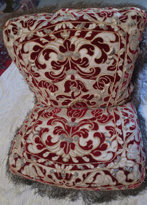 Antique  Venetian Pillow 18th Century Cisele Velvet Silver Metallic Stumpwork