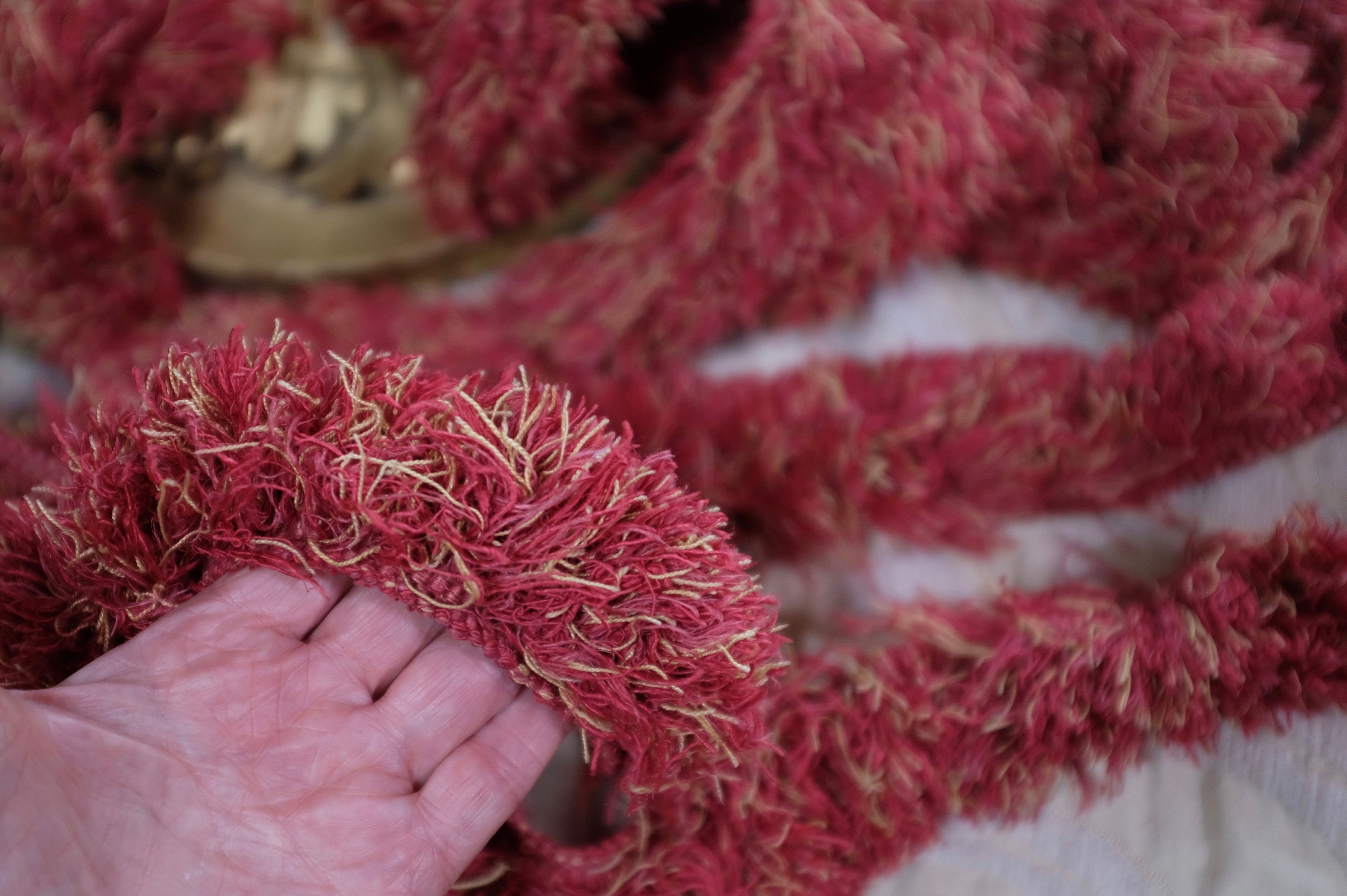 Antique Silk Tassel Trim Florentine Passementerie Frothy Fringe Madder Red