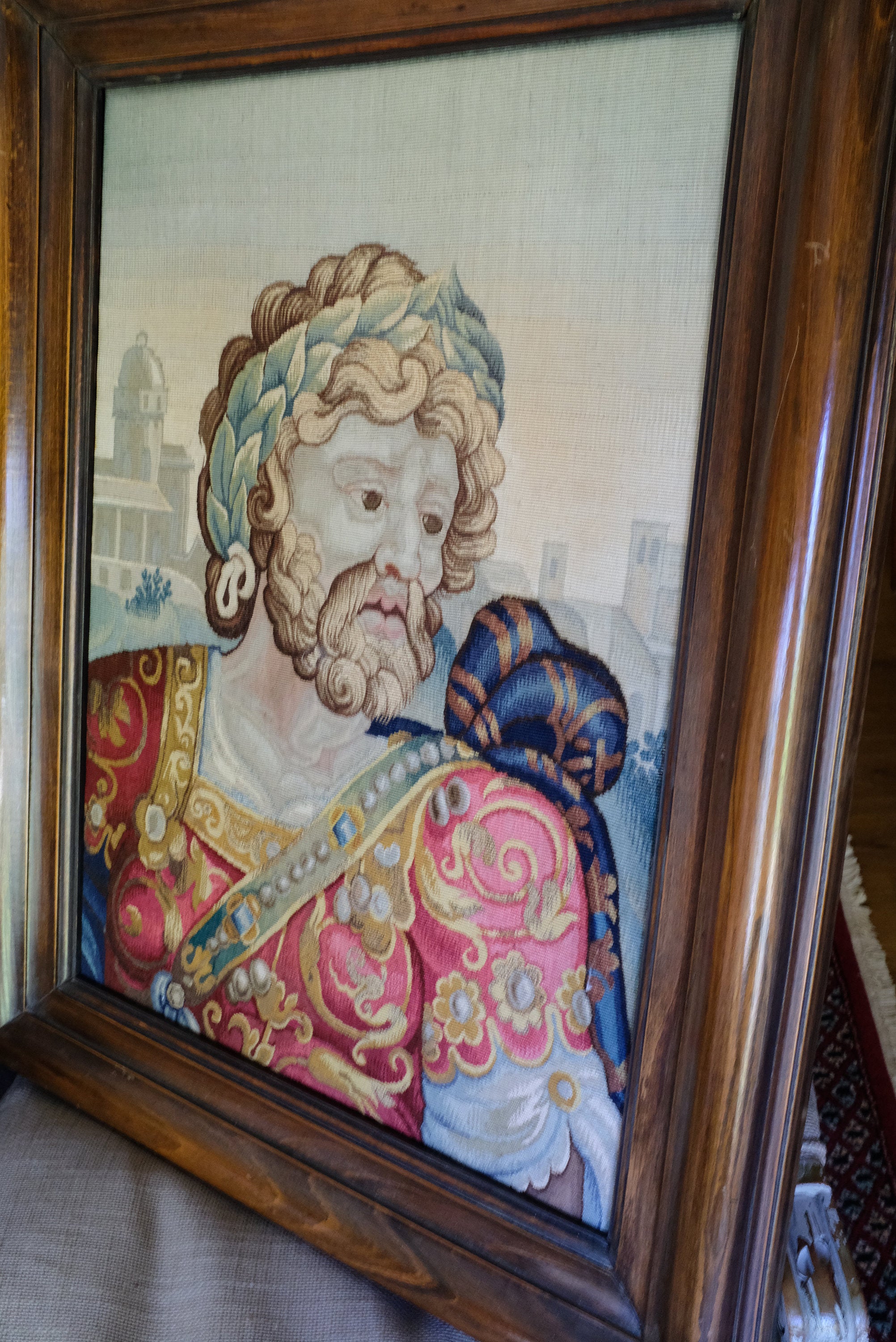 Antique Aubusson  Portrait Tapestry Early 18th Century French Chateau Wall Art Circa 1720