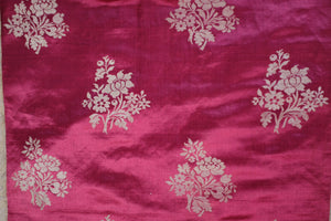 Antique Lyon Silk Brocade 18th Century French Fabric  Flowers Pink Silver  81 x 63cm