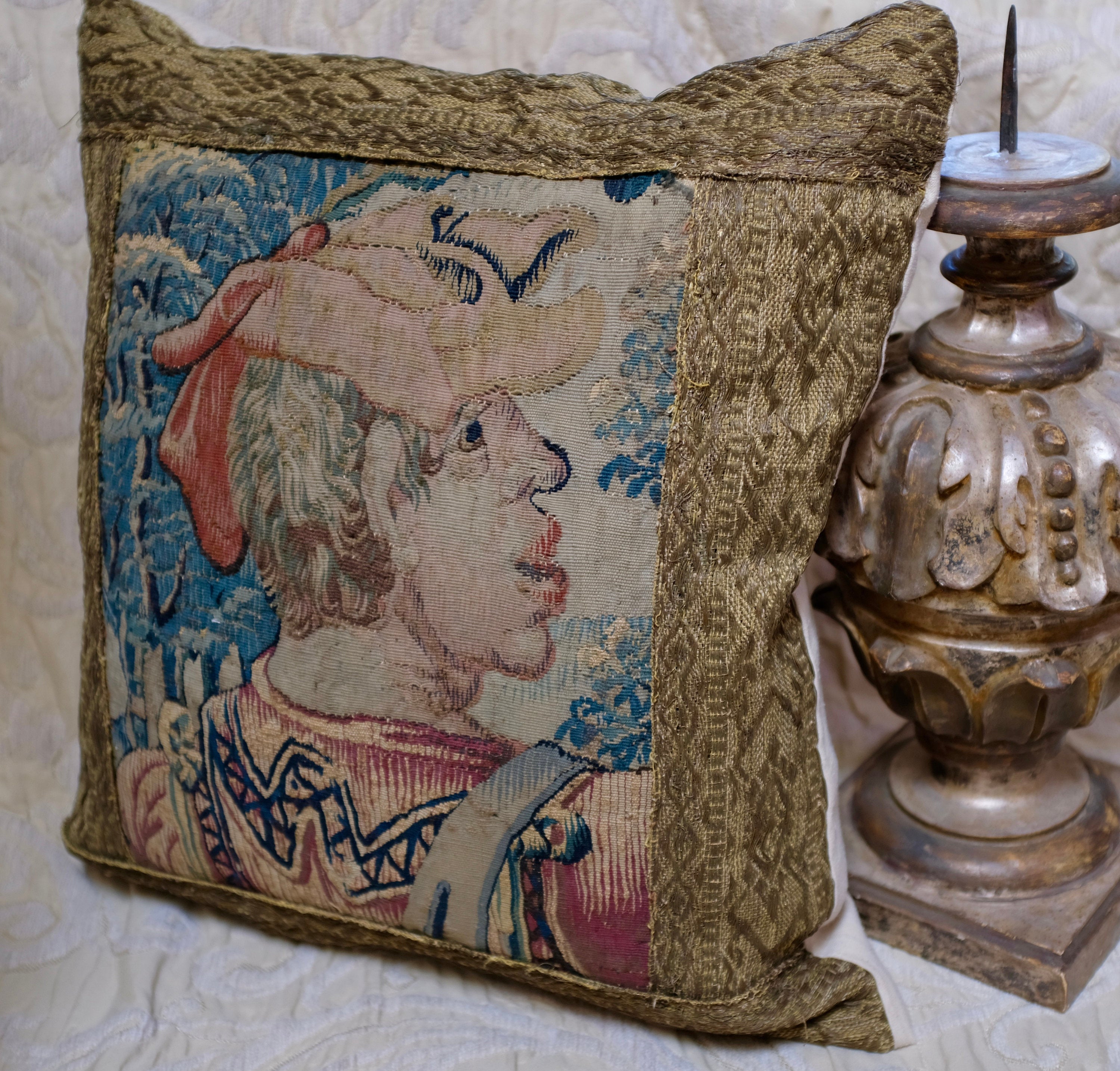 ON HOLD FOR SC    Antique Pillow Aubusson Tapestry  16th / 17th Century Flemish