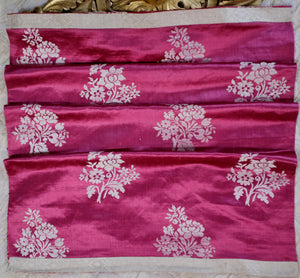 Antique Lyon Silk Brocade 18th Century French Fabric  Flowers Pink Silver  81 x 63cm