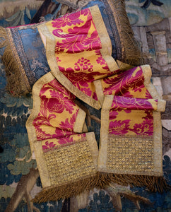 Antique Venetian Silk Brocade Table Runner Crimson Gold Baroque Textile Circa 1700