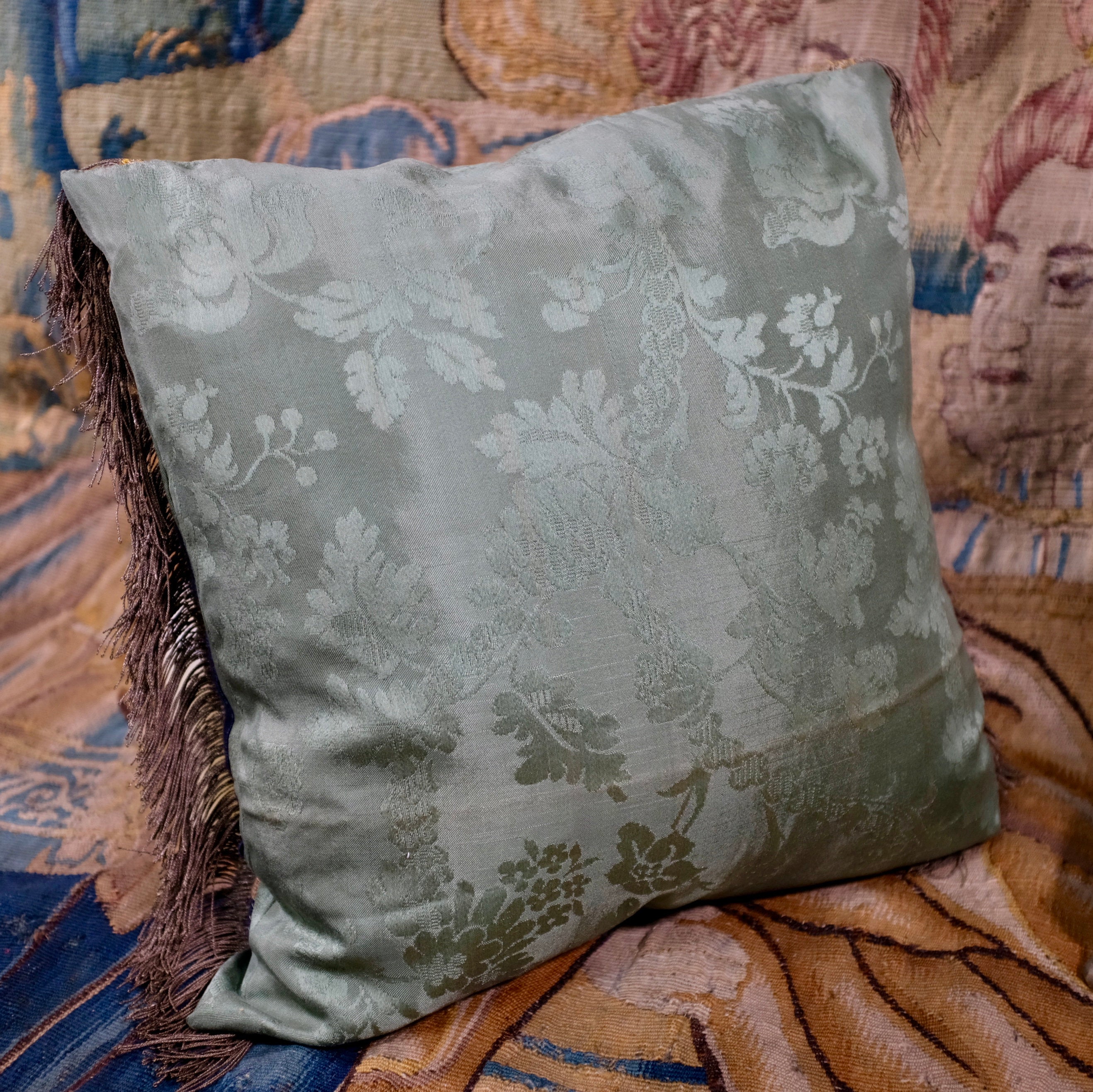 Antique Aubusson Verdure Pillow French TapestryCushion