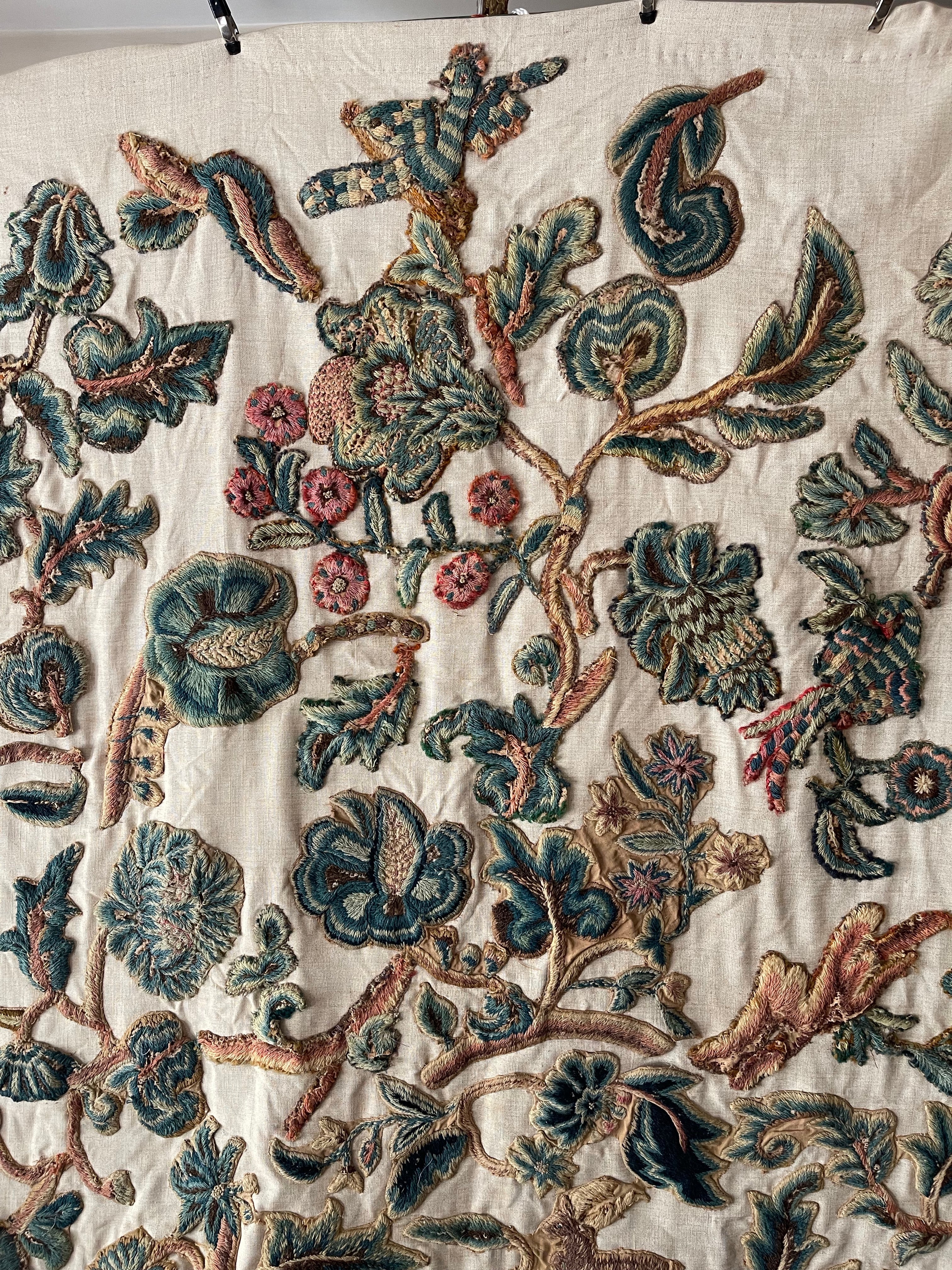 RESERVED FOR S   Antique Jacobean Crewelwork Panel 17th Century Slips