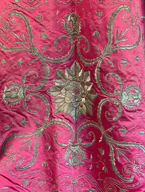 Antique Ottoman Silk Cover Metallic Gold Silver Embroidery Circa1800