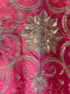 Antique Ottoman Silk Cover Metallic Gold Silver Embroidery Circa1800